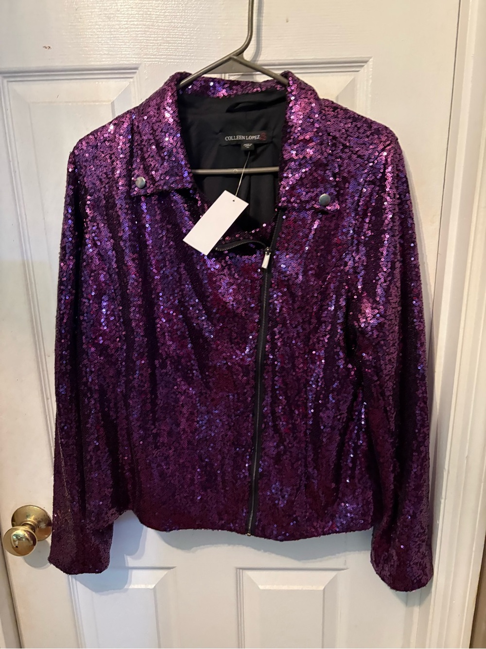 Colleen Lopez Purple Sequin Biker Jacket